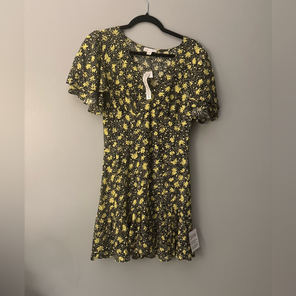 Topshop Black and Yellow Printed Floral Mini Dress Sz 6 NWT - Picture 2 of 4